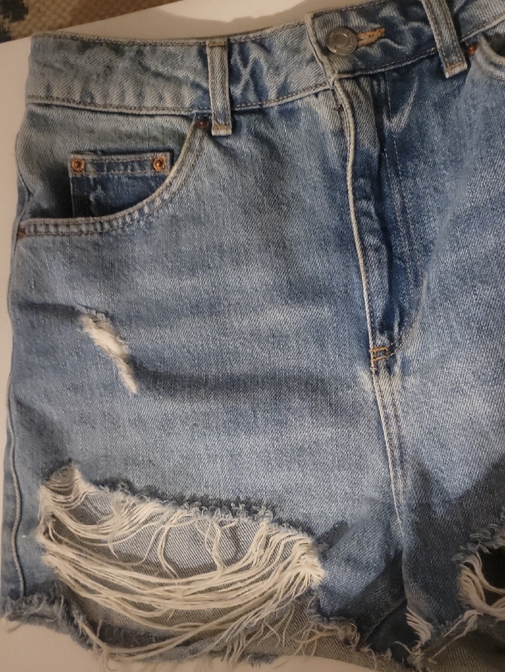 High-Rise Distressed Denim Shorts - Light Blue - Picture 3 of 5